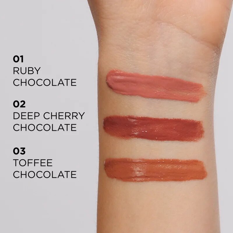 Eveline Cosmetics Choco Glamour хидратиращ гланц за устни цвят 01 Ruby Chocolate 45 мл.