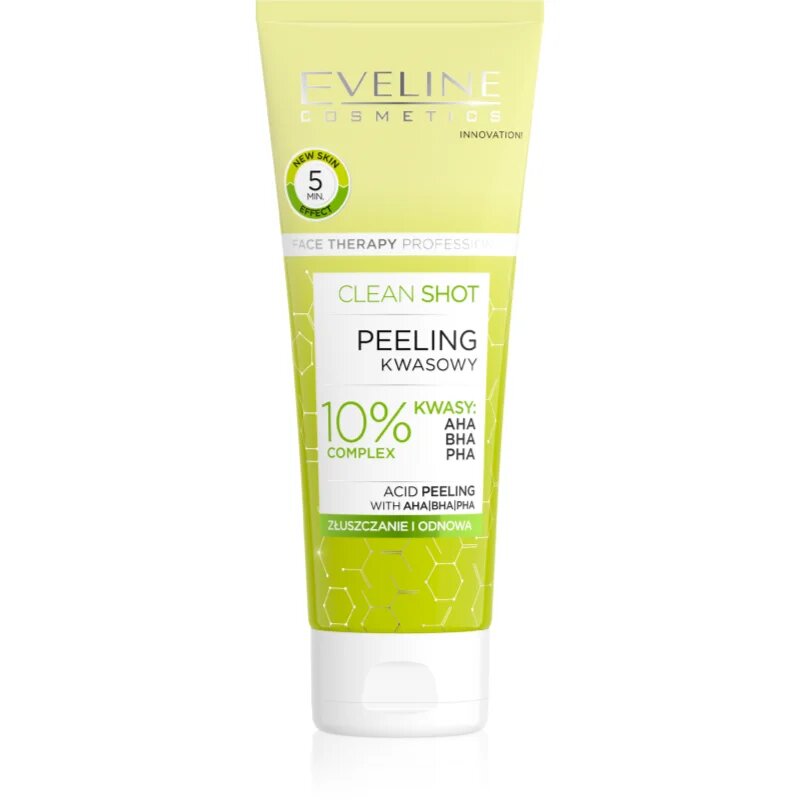 Eveline Cosmetics Clean Shot 10% Complex of AHA BHA and PHA фин пилинг против несъвършенства на кожата 75 мл.