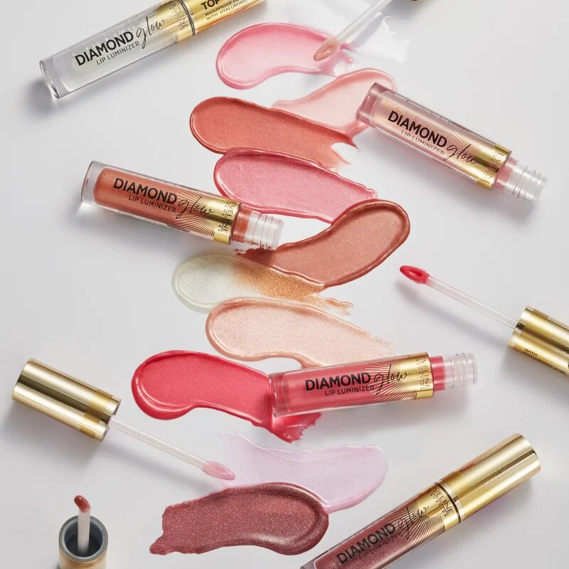 Eveline Cosmetics Diamond Glow блясък за устни с блестящи частици с хиалуронова киселина цвят 11 Rose Nude 45 мл.