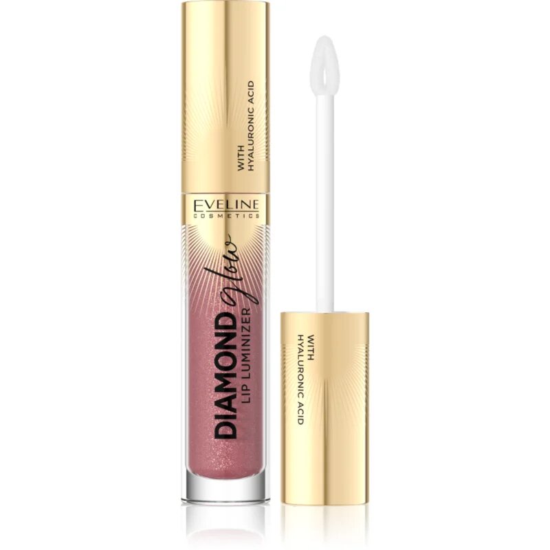 Eveline Cosmetics Diamond Glow блясък за устни с блестящи частици с хиалуронова киселина цвят 11 Rose Nude 45 мл.