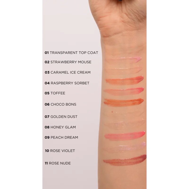 Eveline Cosmetics Diamond Glow блясък за устни с блестящи частици с хиалуронова киселина цвят 11 Rose Nude 45 мл.
