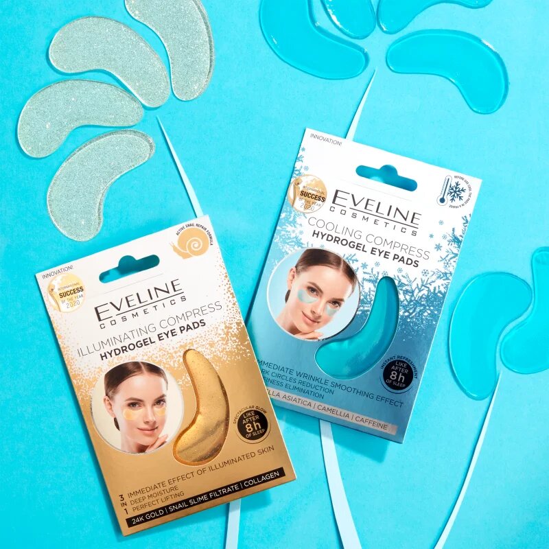 Eveline Cosmetics Gold Illuminating Compress хидрогелова маска за зоната около очите с екстракт от охлюв 2 бр.