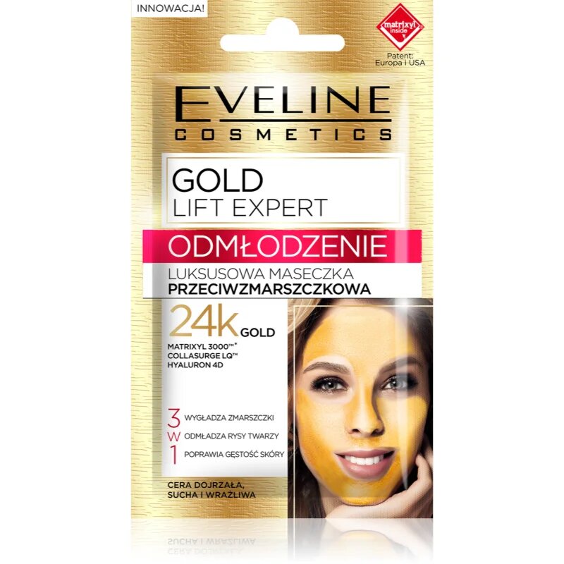 Eveline Cosmetics Gold Lift Expert подмладяваща маска 3 в 1 7 мл.