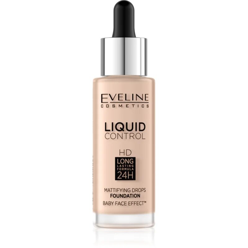 Eveline Cosmetics Liquid Control течен фон дьо тен с пипета цвят 002 Soft Porcelain 32 мл.
