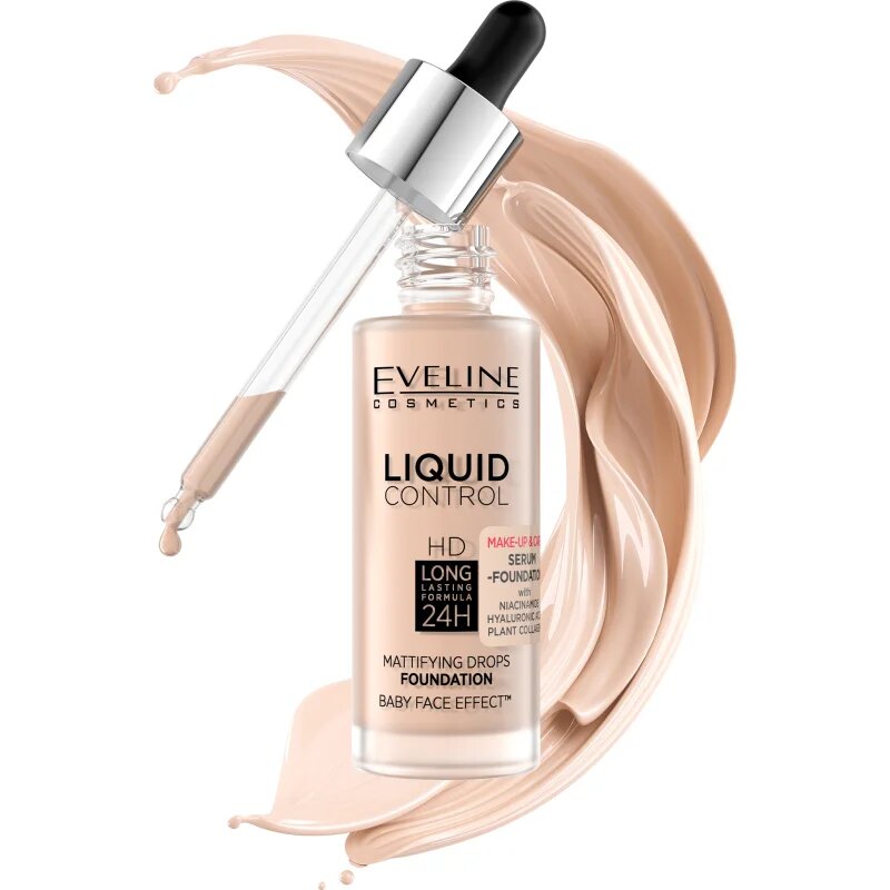 Eveline Cosmetics Liquid Control течен фон дьо тен с пипета цвят 035 Natural Beige 32 мл.