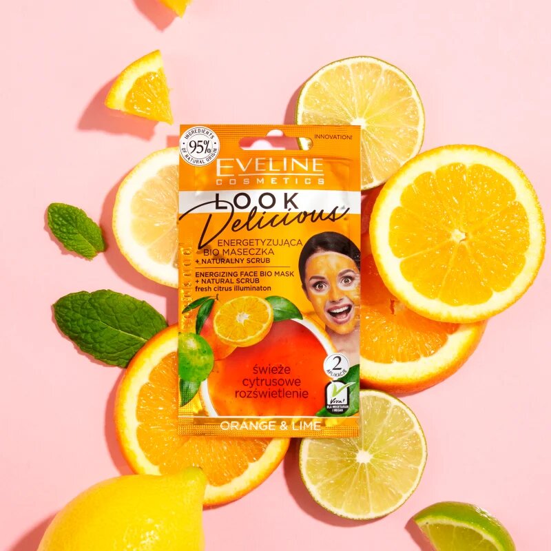 Eveline Cosmetics Look Delicious Orange & Lime хидратираща и озаряващ маска с пилинг ефект 10 мл.