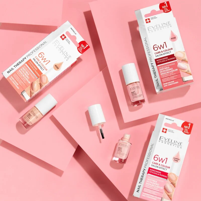 Eveline Cosmetics Nail Therapy Care & Colour балсам за нокти 6 в 1 цвят Shimmer Pink 5 мл.