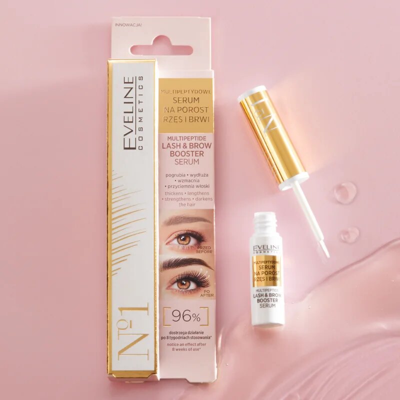 Eveline Cosmetics No. 1 стимулиращ серум за растеж на мигли и вежди с пептиди 4 мл.