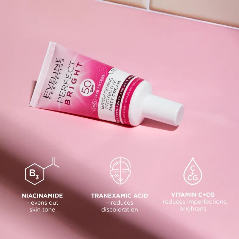 Eveline Cosmetics Perfect Bright SPF 50 защитен матиращ крем за лице SPF 50 30 мл.