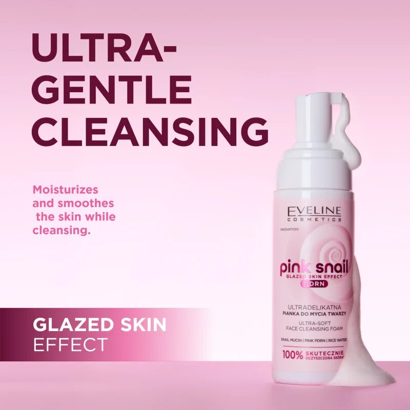Eveline Cosmetics Pink Snail Glazed Skin Effect нежна почистваща пяна за лице 150 мл.