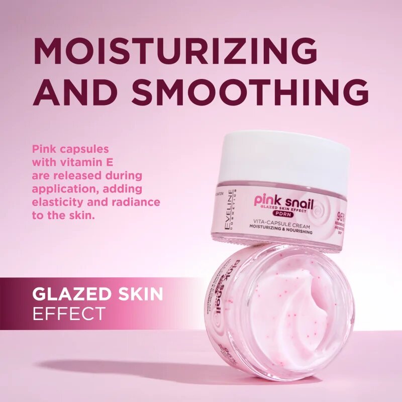 Eveline Cosmetics Pink Snail Glazed Skin Effect озаряващ крем против бръчки 50 мл.