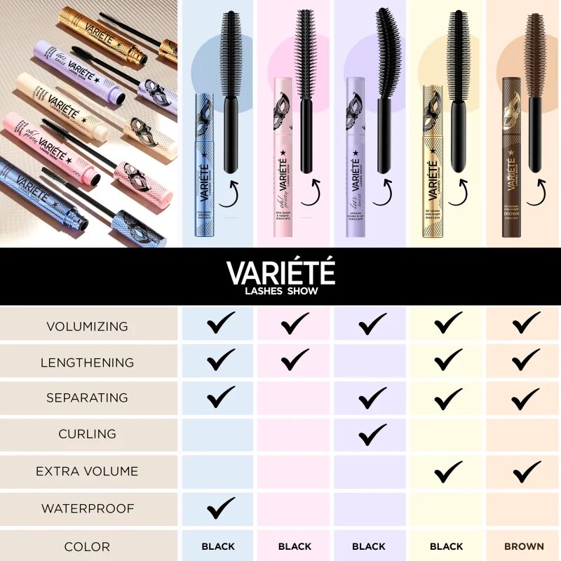 Eveline Cosmetics Variété Lashes Show спирала за обем и дефиниране на мигли цвят Brown 10 мл.
