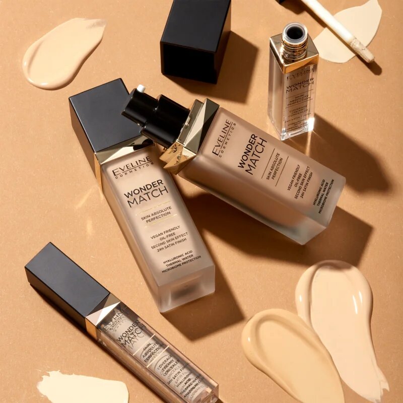 Eveline Cosmetics Wonder Match дълготраен течен фон дьо тен с хиалуронова киселина цвят 35 Sunny Beige 30 мл.