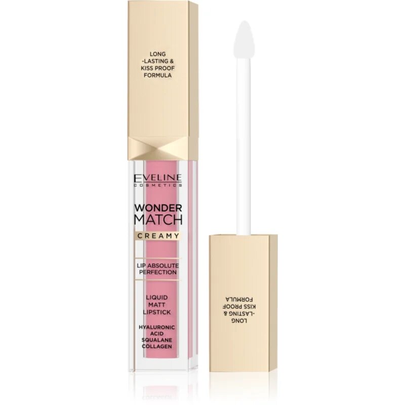 Eveline Cosmetics Wonder Match дълготрайно матово течно червило с хиалуронова киселина цвят 01 Angel Rose 6.8 мл.