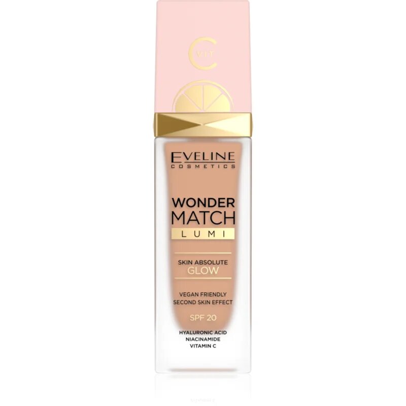 Eveline Cosmetics Wonder Match Lumi хидратиращ фон дьо тен с изглаждащ ефект SPF 20 цвят 25 Sand Beige 30 мл.