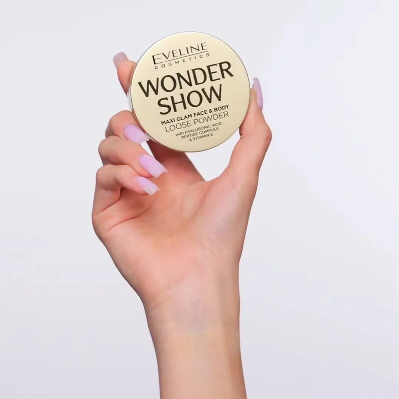 Eveline Cosmetics Wonder Show озаряваща насипна пудра за лице и тяло Maxi Glam 6 гр.