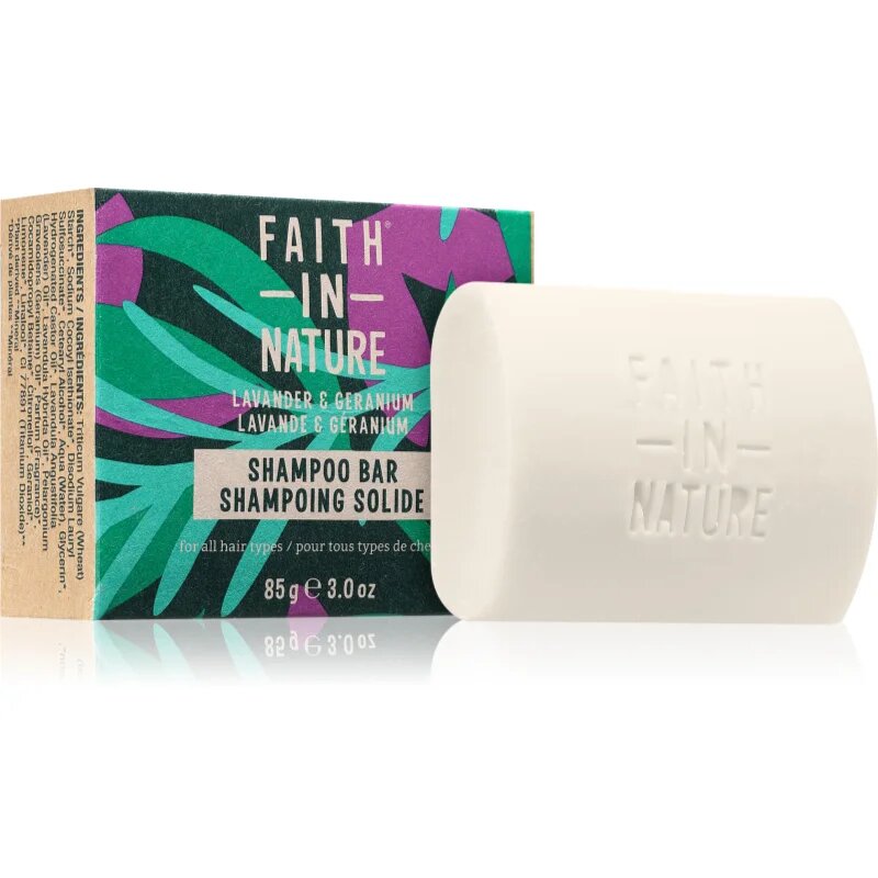 Faith In Nature Lavender & Geranium органичен твърд шампоан с лавандула 85 гр.