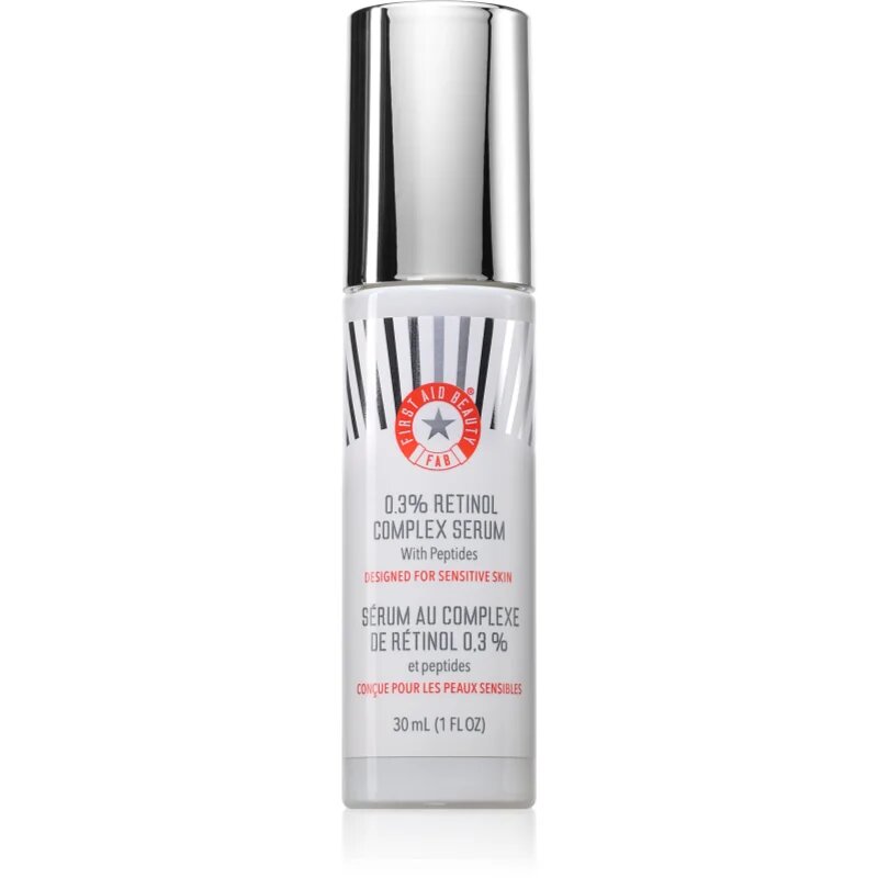 First Aid Beauty 0.3% Retinol Complex Serum ретинолов серум против бръчки с пептиди за чувствителна кожа на лицето 30 мл.
