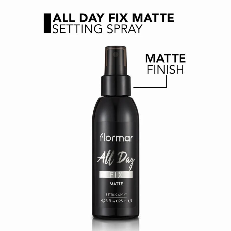 flormar All Day Fix Matte матиращ и фиксиращ спрей върху фон дьо тен 125 мл.