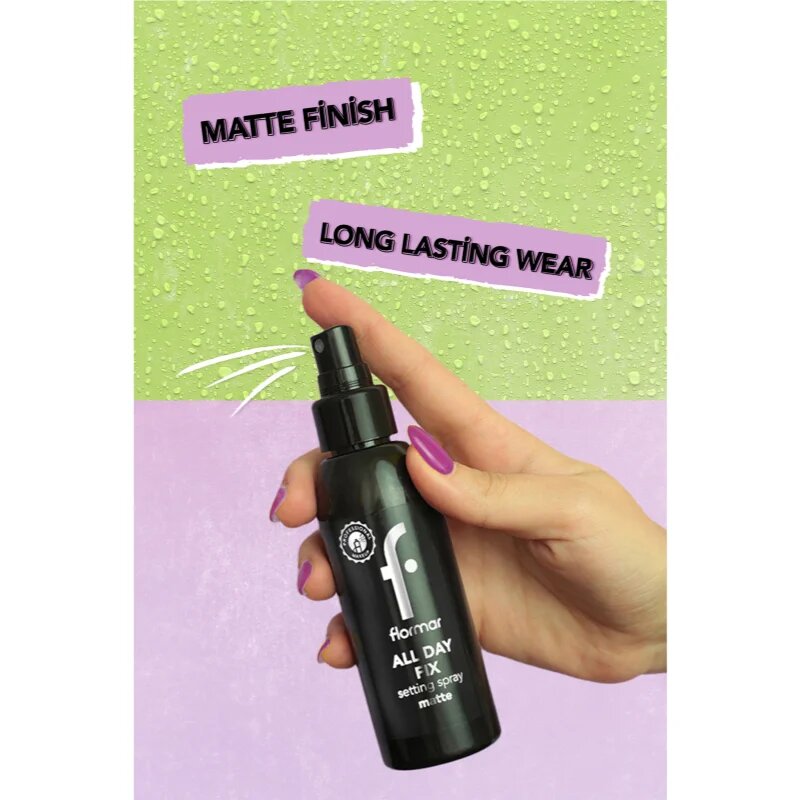 flormar All Day Fix Matte матиращ и фиксиращ спрей върху фон дьо тен 125 мл.