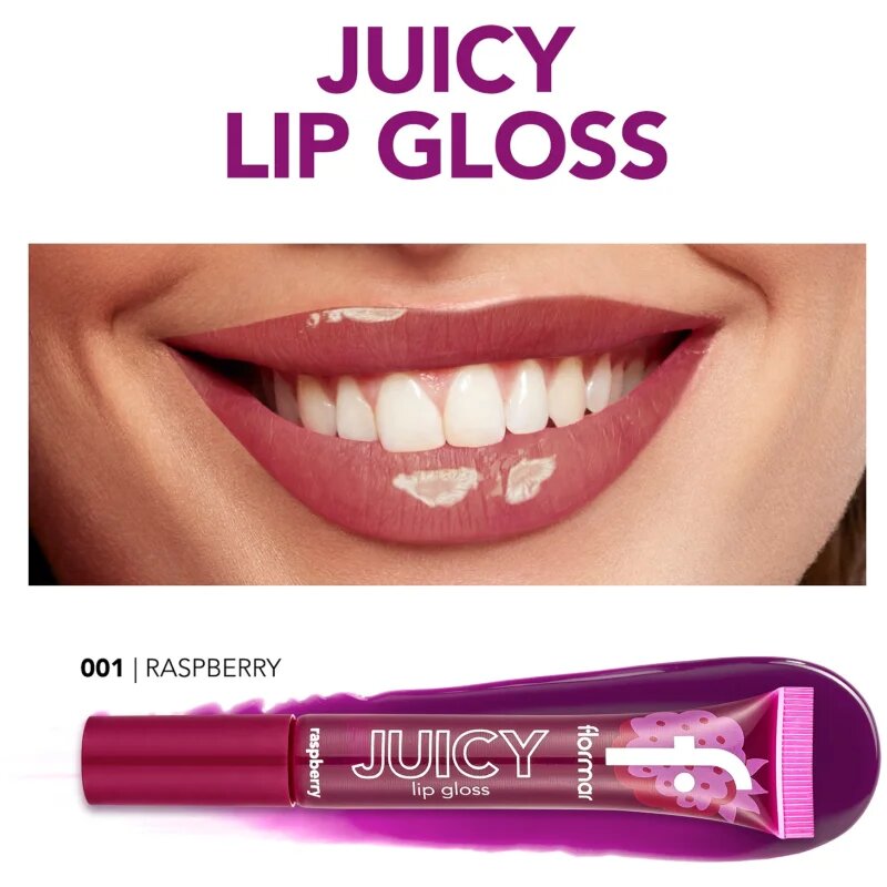 flormar Juicy Lip Gloss хидратиращ блясък за устни цвят 001 Raspberry 10 мл.