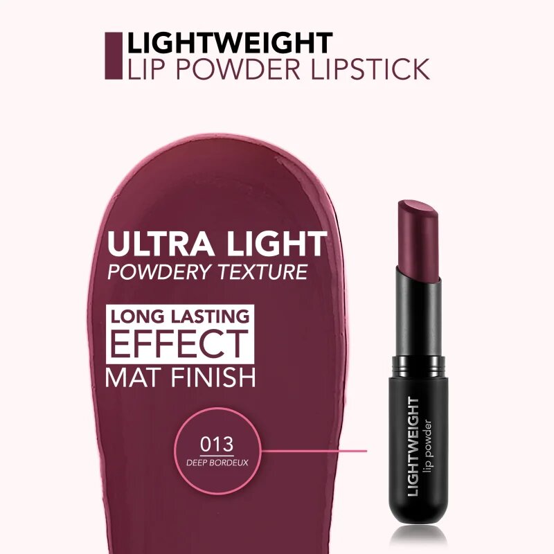 flormar Lightweight Lip Powder Lipstick дълготрайно червило с матиращ ефект цвят 013 Deep Bordeaux 3 гр.