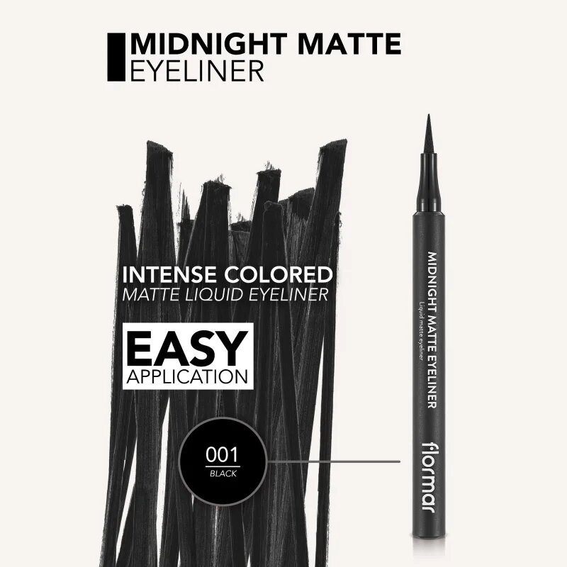 flormar Midnight Matte Eyeliner очна линия писалка с матиращ ефект цвят 01 Black 12 мл.