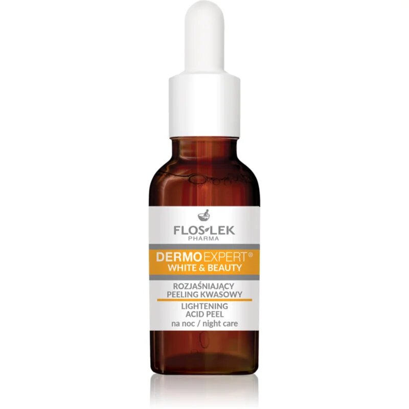 FlosLek Pharma DermoExpert White&Beauty нежен нощен пилинг-серум за озаряване на лицето 30 мл.