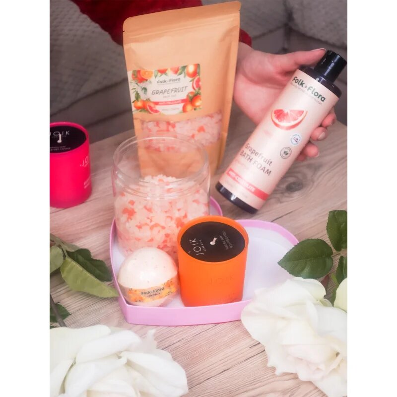 Folk & Flora Grapefruit соли за вана с успокояващ ефект 500 гр.