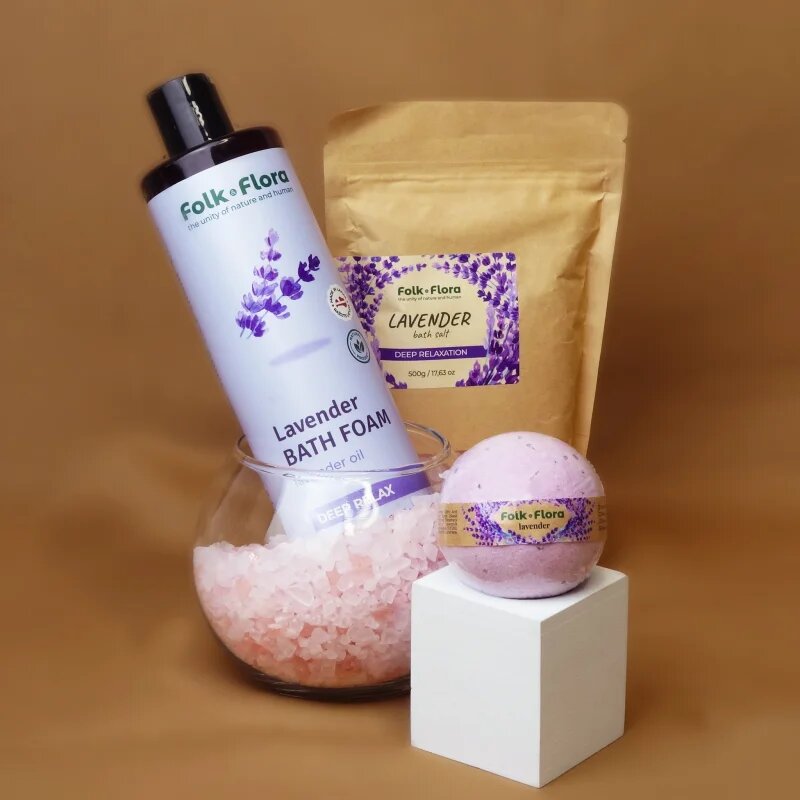 Folk & Flora Lavender релаксираща сол за вана 500 гр.