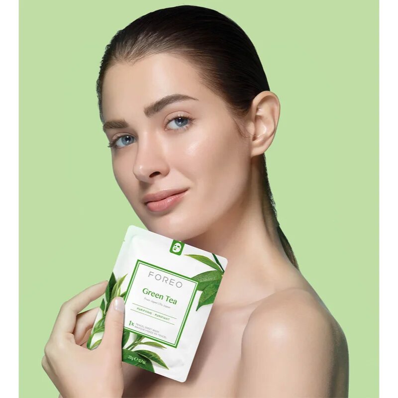 FOREO Farm to Face Sheet Mask Green Tea платнена маска с успокояващ ефект за смесена кожа 3x20 гр.