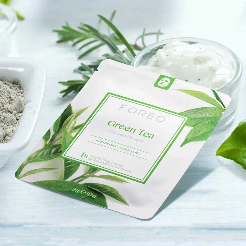 FOREO Farm to Face Sheet Mask Green Tea платнена маска с успокояващ ефект за смесена кожа 3x20 гр.