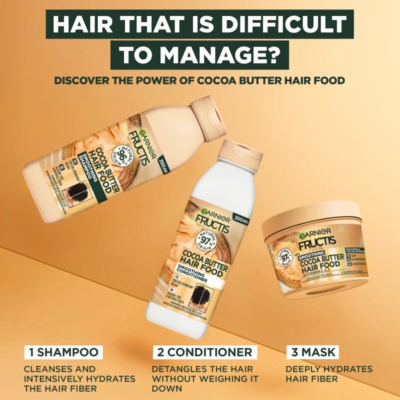 Garnier Fructis Cocoa Butter Hair Food изправящ шампоан за непокорна коса 350 мл.