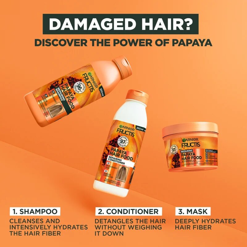 Garnier Fructis Papaya Hair Food регенериращ балсам за увредена коса 350 мл.