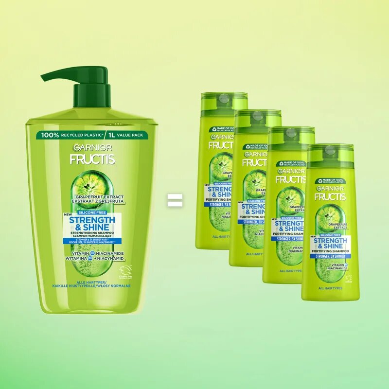 Garnier Fructis Strength & Shine подсилващ шампоан за всички видове коса 1000 мл.