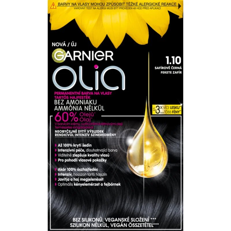 Garnier Olia Big Kit перманентната боя за коса цвят 1.10 Black Sapphire 1 бр.