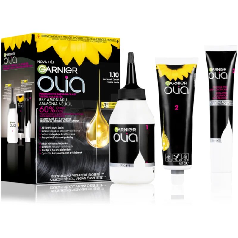 Garnier Olia Big Kit перманентната боя за коса цвят 1.10 Black Sapphire 1 бр.