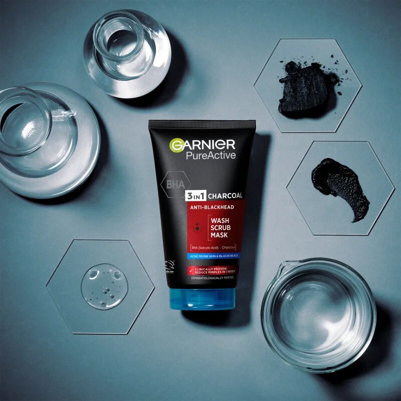 Garnier Pure Active Charcoal почистващ гел 3 в 1 против черни точки 150 мл.