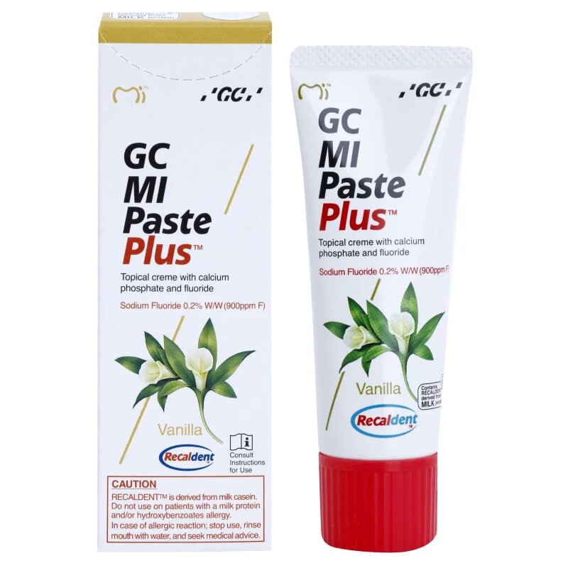 GC MI Paste Plus реминализиращ защитен крем за чувствителни зъби с флуорид вкус Vanilla 35 мл.