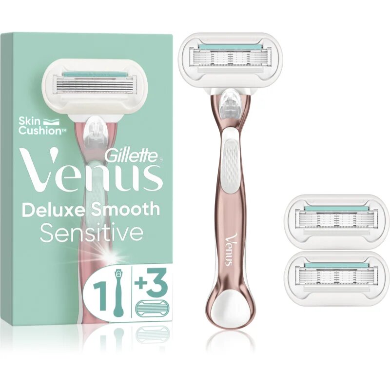Gillette Venus Deluxe Smooth Sensitive самобръсначка + резервни остриета RoseGold 3 бр.