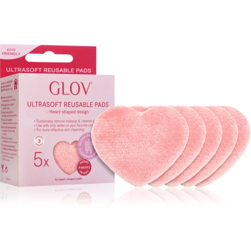 GLOV Heart-Shaped Ultrasoft тампони за почистване на грим които могат да се перат 5 бр.