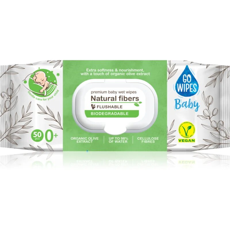 GoWipes Baby Natural Fibers нежни мокри кърпички за бебета за чувствителна кожа 0+ 50 бр.