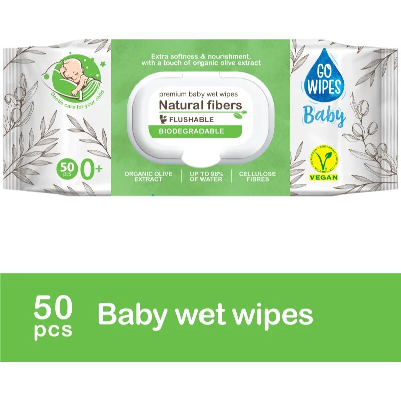 GoWipes Baby Natural Fibers нежни мокри кърпички за бебета за чувствителна кожа 0+ 50 бр.