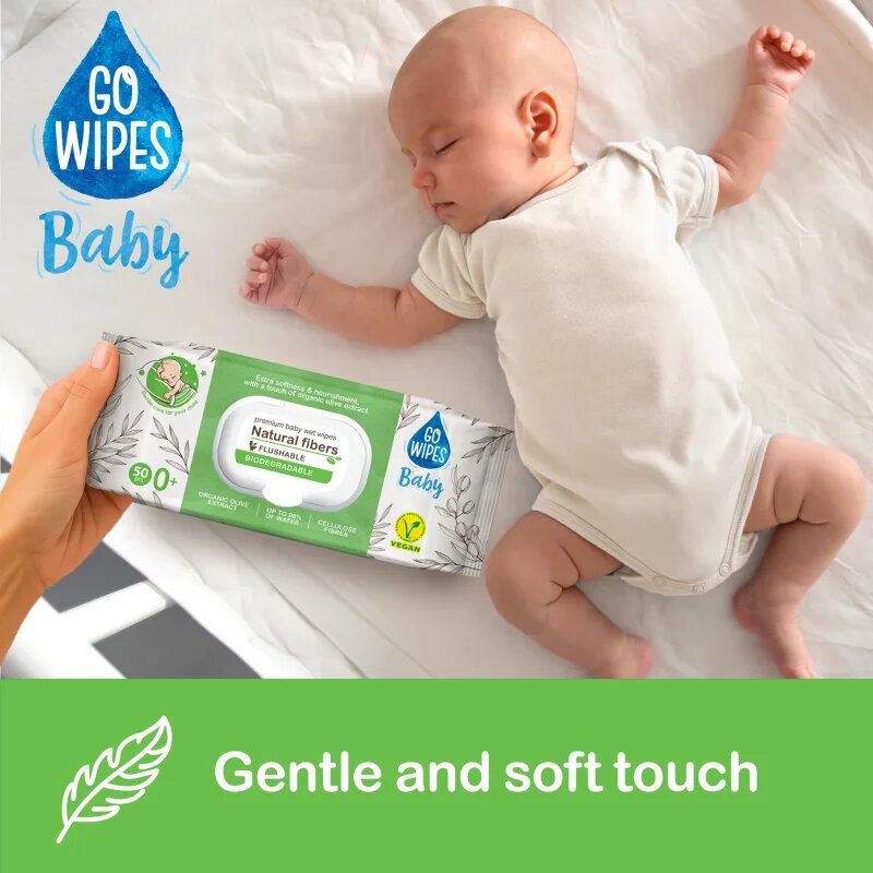 GoWipes Baby Natural Fibers нежни мокри кърпички за бебета за чувствителна кожа 0+ 50 бр.