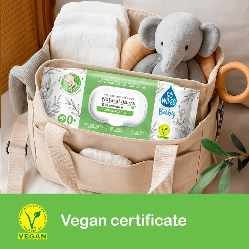 GoWipes Baby Natural Fibers нежни мокри кърпички за бебета за чувствителна кожа 0+ 50 бр.