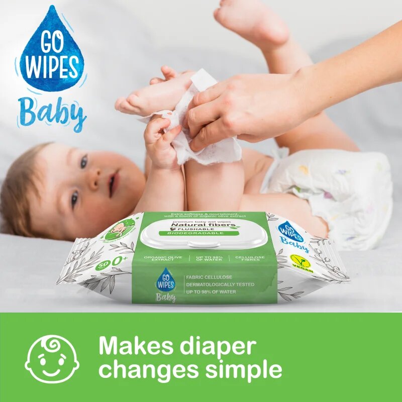 GoWipes Baby Natural Fibers нежни мокри кърпички за бебета за чувствителна кожа 0+ 50 бр.