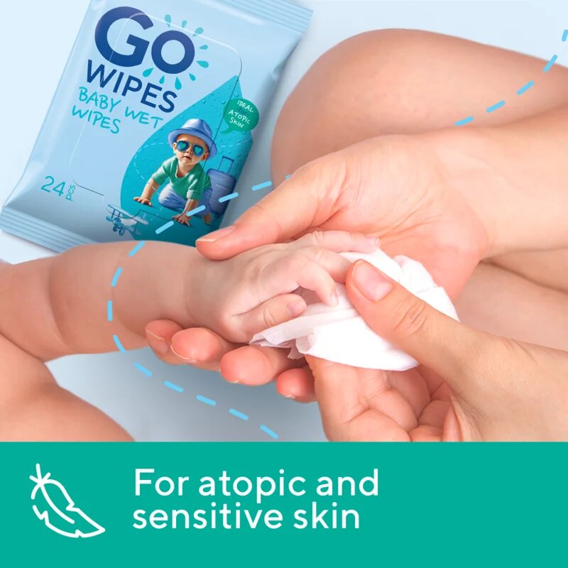 GoWipes Baby Wet Wipes нежни мокри кърпички за бебета за много суха чуствителна и атопична кожа 24 бр.