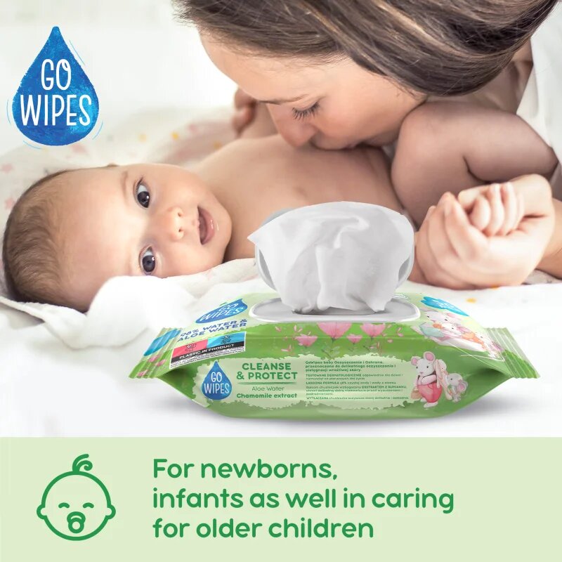 GoWipes Cleanse & Protect Chamomile extract нежни мокри кърпички за бебета с алое вера 50 бр.