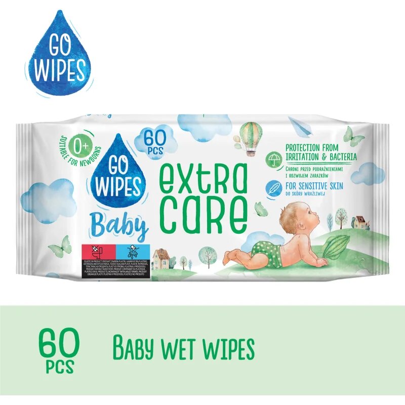 GoWipes Extra Care мокри почистващи кърпички за деца за чувствителна кожа 0+ 60 бр.