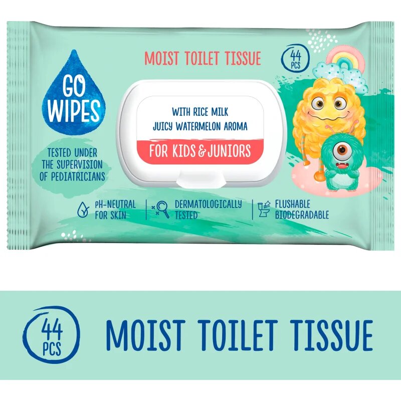 GoWipes For Kids & Juniors влажна тоалетна хартия за чувствителна кожа за деца 44 бр.